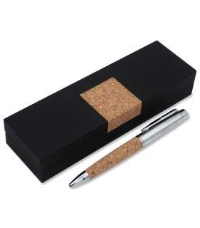 Stylo métal & liège dans son coffret - Calligraphie SifatuSafwa gravée - قلم حبر جاف معدني وفلين صفة الصفوة في علبته