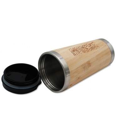 Bamboo travel & thermal cup with engraved calligraphy - SifatuSafwa - كوب سفر حراري خشبي مكتوب عليه: العلم قبل القول و العمل -