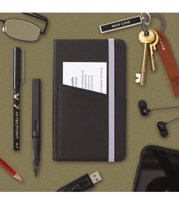 Carnet de notes Noir avec poche frontale (A6) - Bookaroo