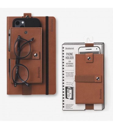 Porte téléphone et accessoires en faux cuir marron - Bookaroo