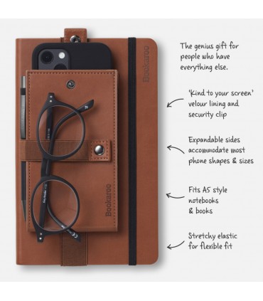 Brown faux leather Phone & Accessories Holder - Bookaroo