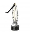 Thick bookmark with ribbon " Quill & Inkwell " - White, black and gold